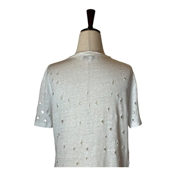 IRO Shirt Women Medium White Clay Cutout Distressed Linen Short Sleeve Tee - Picture 8 of 11